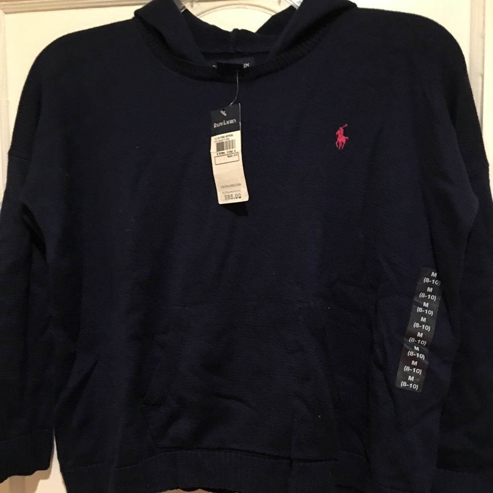 RL girl Navy blue hooded sweater classic M NEW